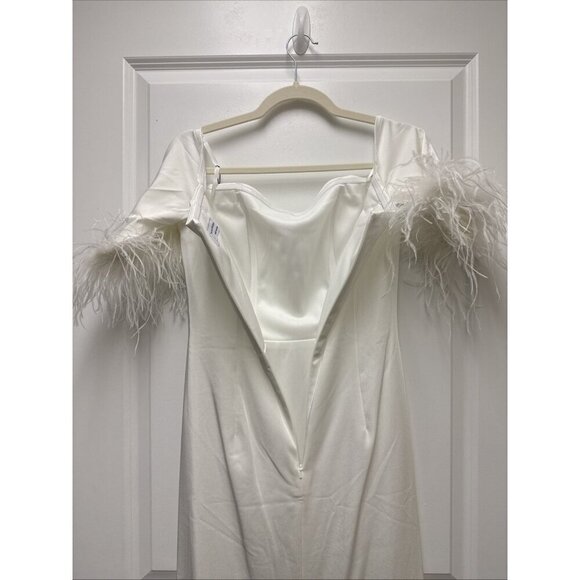 MAC DUGGAL Size 6 White 11441 Feather Off The Shoulder Gown Dress Wedding Bride - Picture 8 of 12